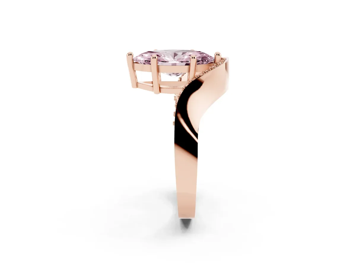 Fancy Pink Marquise Cut Solitaire Diamond Engagement Ring with Pave Band and Four-Prong Setting Rose gold