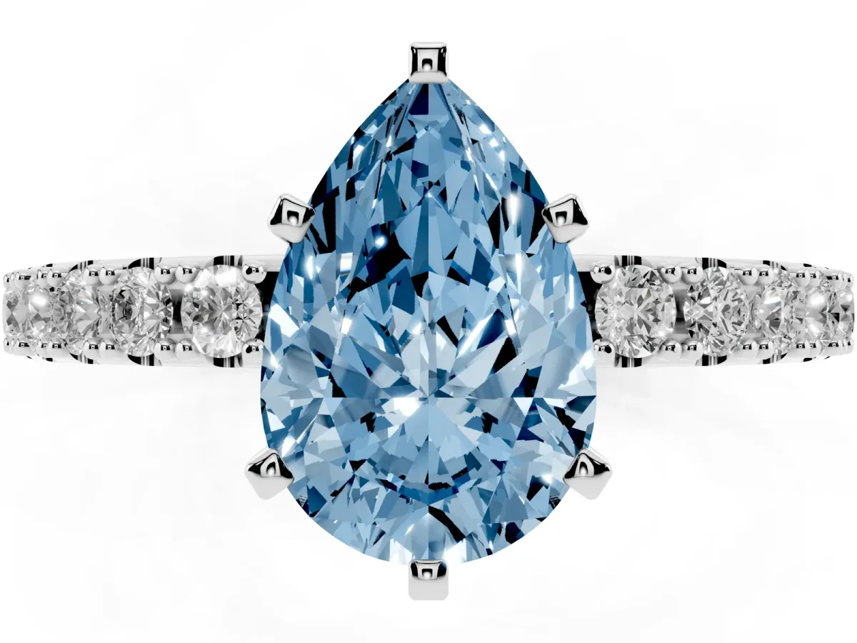 Fancy Blue Pear Cut Diamond Solitaire Pavé Band with Four-Prong Setting Platinum