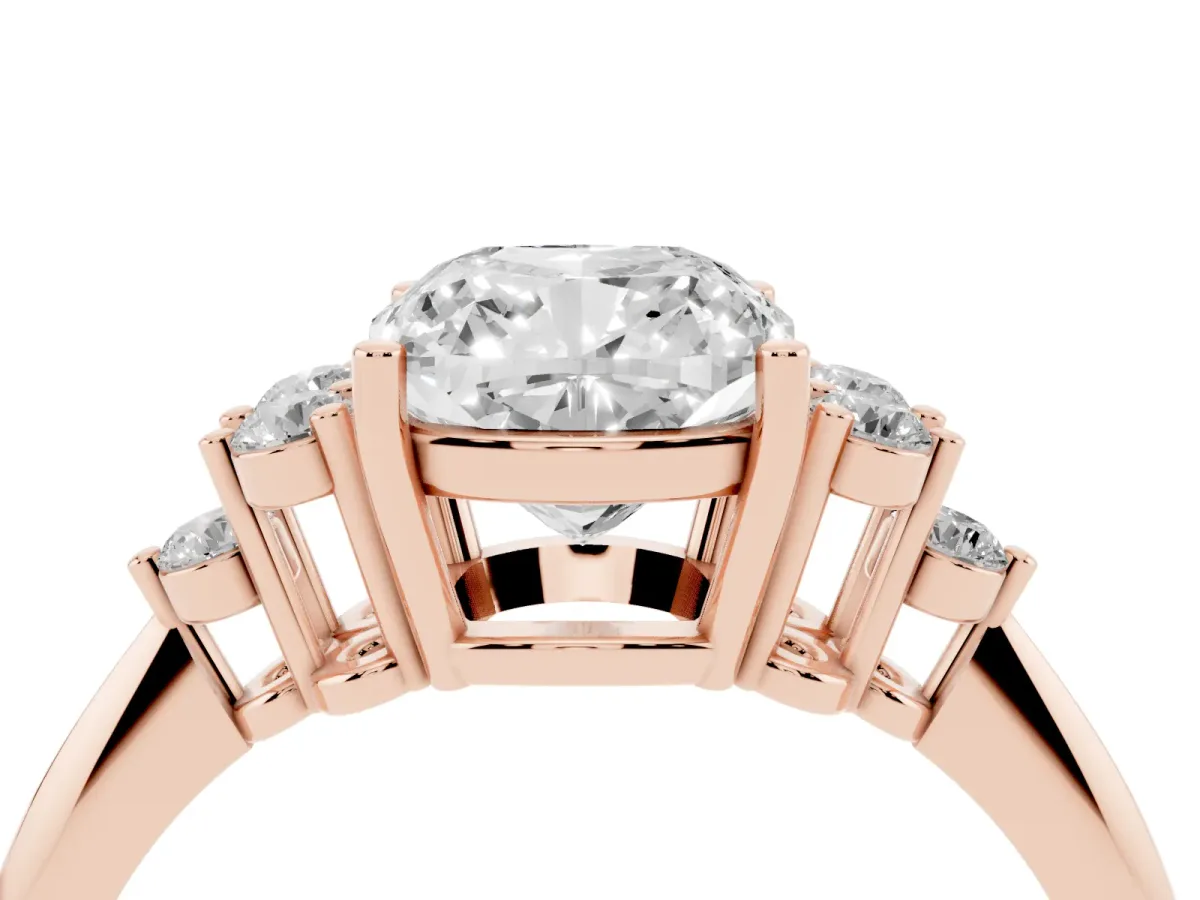 Cushion Cut Cut Diamond Cluster Ring with Solitaire Band and Four-Prong Setting Rose gold
