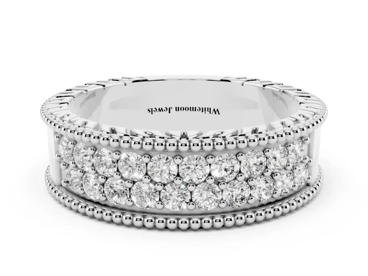 Round Cut Diamond Pave Eternity Band with Bead Prong Setting Platinum
