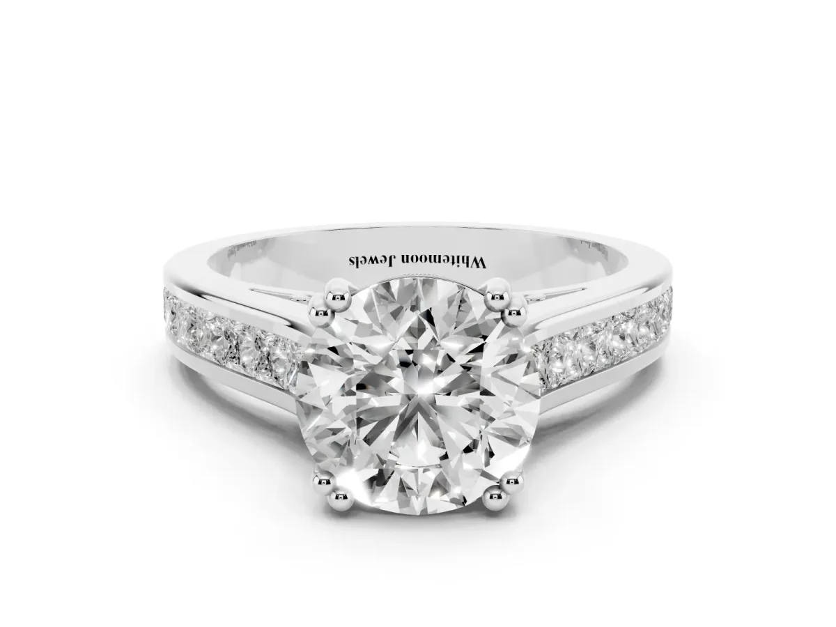 Round Cut Cut Channel Set Solitaire Engagement Ring with Prong Setting Platinum