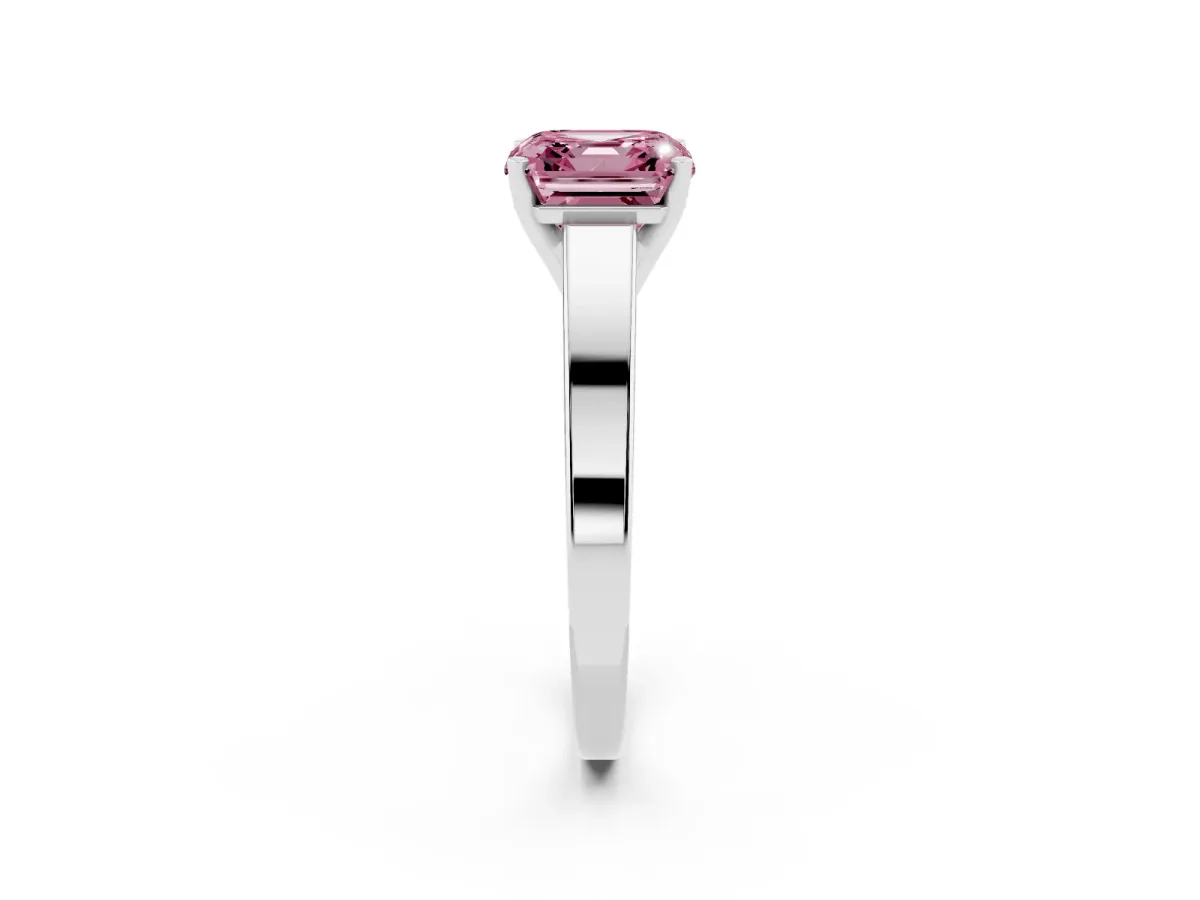 Fancy Pink Asscher Cut Solitaire Engagement Ring with Four-Prong Setting and Tapered Band White gold