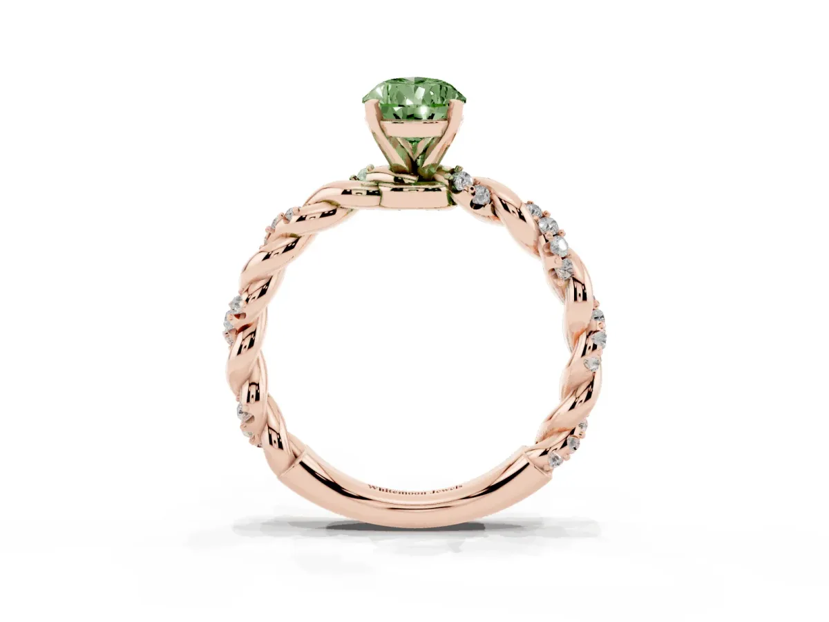 Fancy Green Pear Cut Diamond Solitaire Ring with Twisted Band and Pavé Accents Rose gold