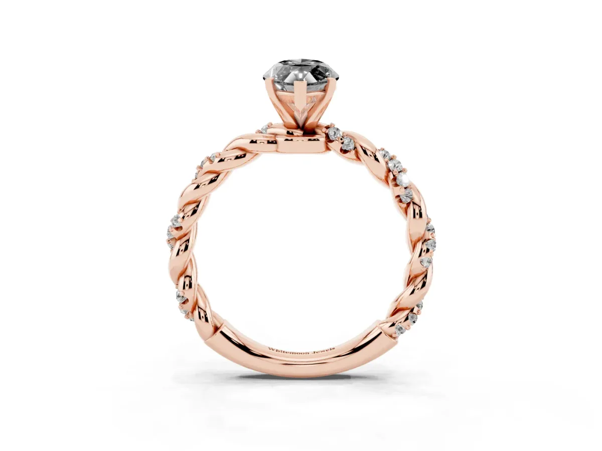 Fancy Black Marquise Cut Diamond Solitaire Ring with Twisted Band and Pavé Accents Rose gold