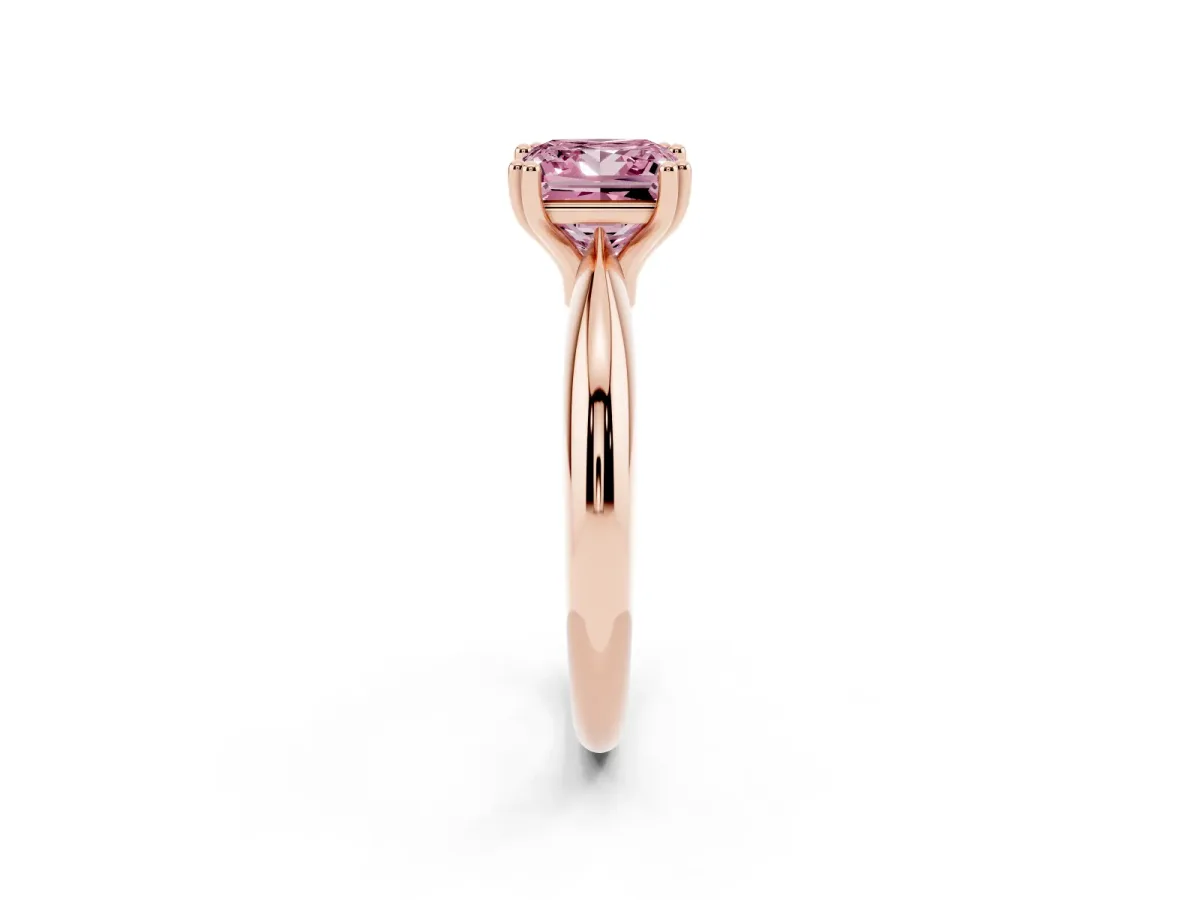 Fancy Pink Princess Cut Cut Solitaire Engagement Ring with Tapered Band and Four-Prong Setting Rose gold