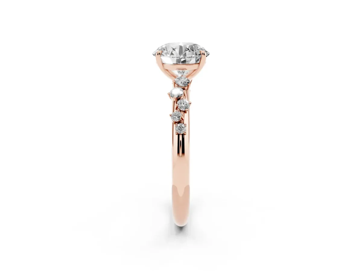 Round Cut Diamond Cluster Prong-Set Solitaire Ring Rose gold