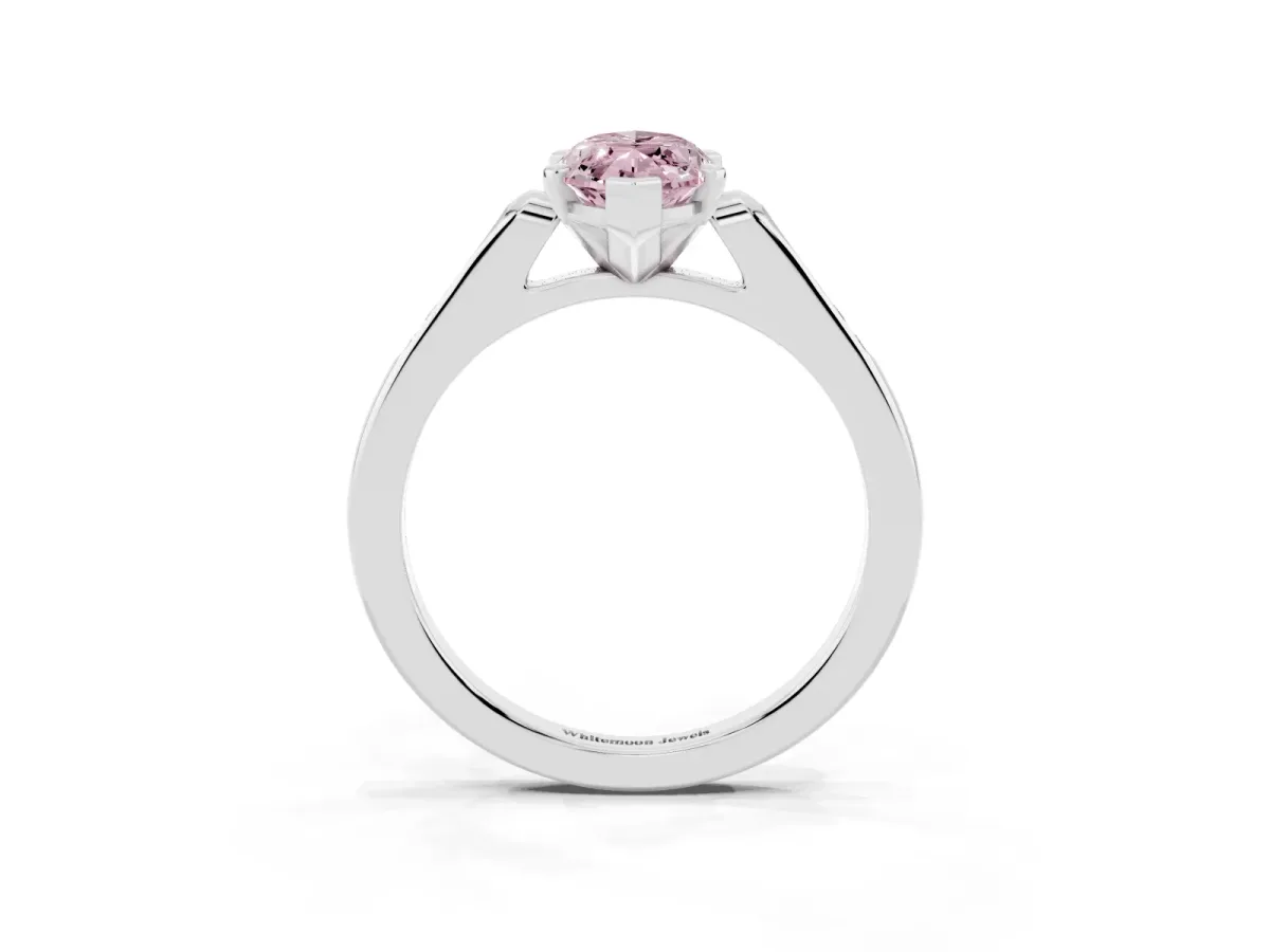 Fancy Pink Marquise Cut Diamond Solitaire Ring with Channel Set Round Band and Prong Setting Silver