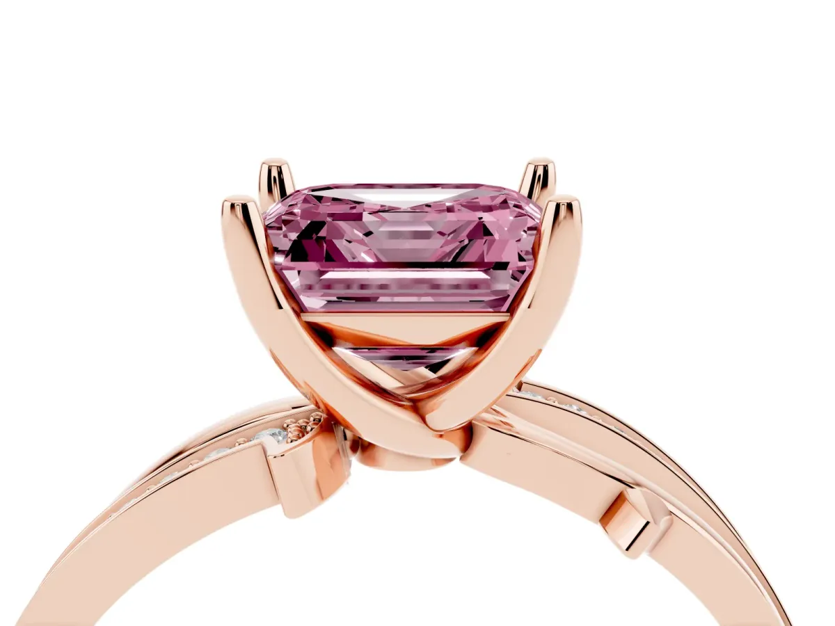 Fancy Pink Asscher Cut Solitaire Twist Band with Pavé Accents and Four-Prong Setting Rose gold