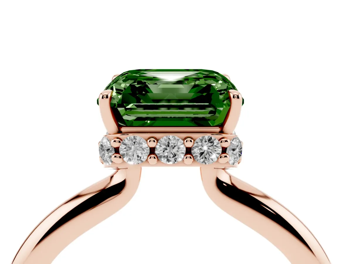 Fancy Green Asscher Cut Brilliant Solitaire Engagement Ring with Six-Prong Setting and Classic Band Rose gold