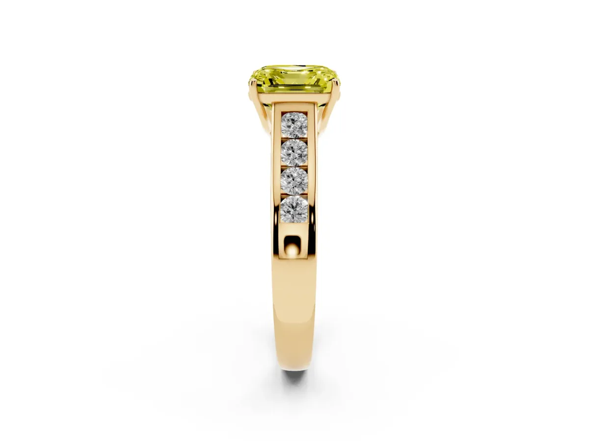 Fancy Yellow Asscher Cut Solitaire Channel-Set Diamond Engagement Ring with Four-Prong Setting Yellow gold
