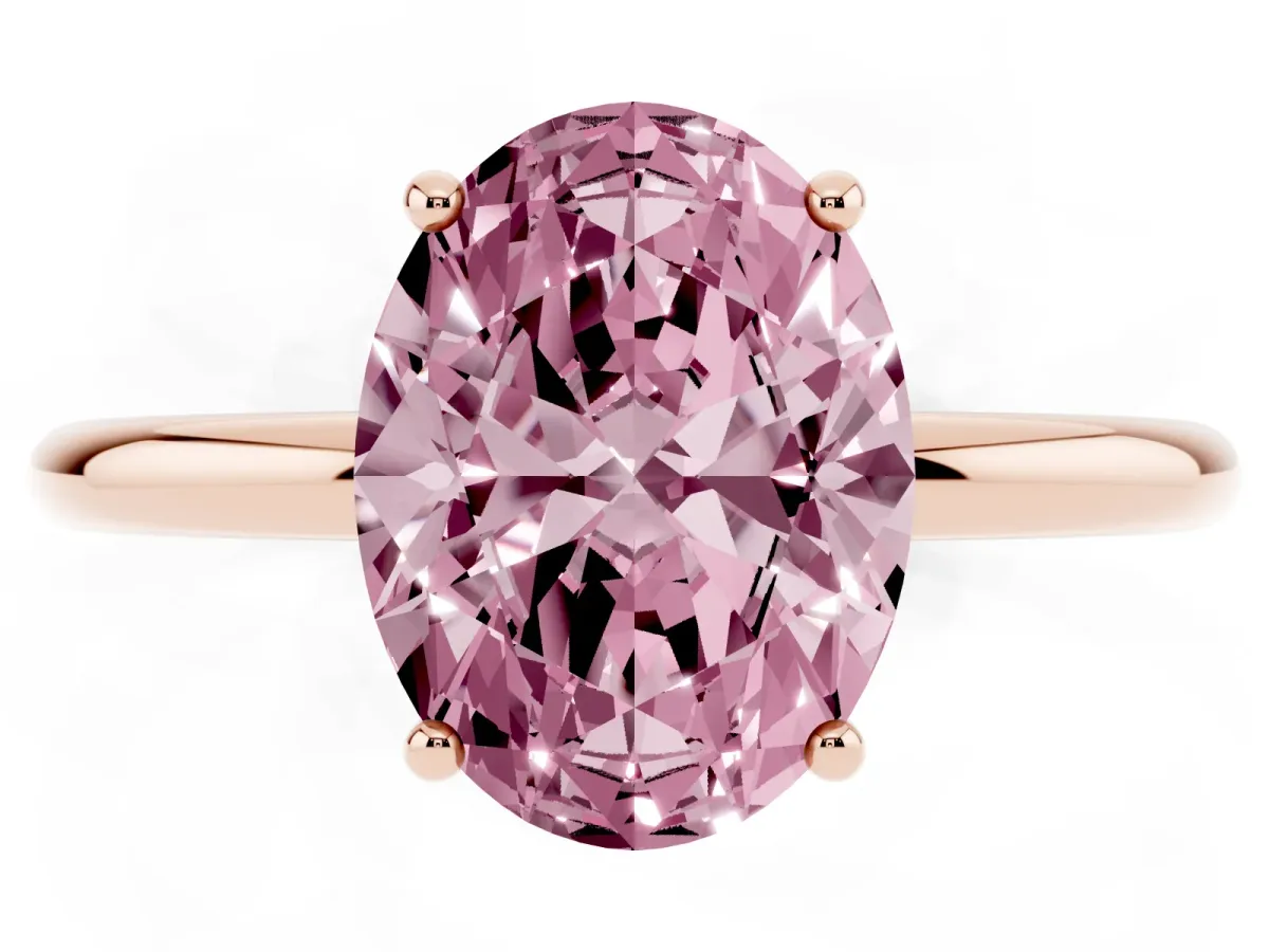 Fancy Pink Oval Cut Solitaire Diamond Ring with a Classic Band and Four-Prong Setting Rose gold