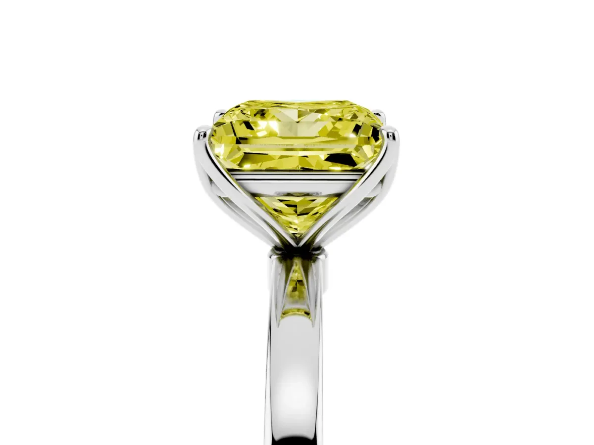 Fancy Yellow Princess Cut Diamond Solitaire Ring with Thin Band and Prong Setting Silver