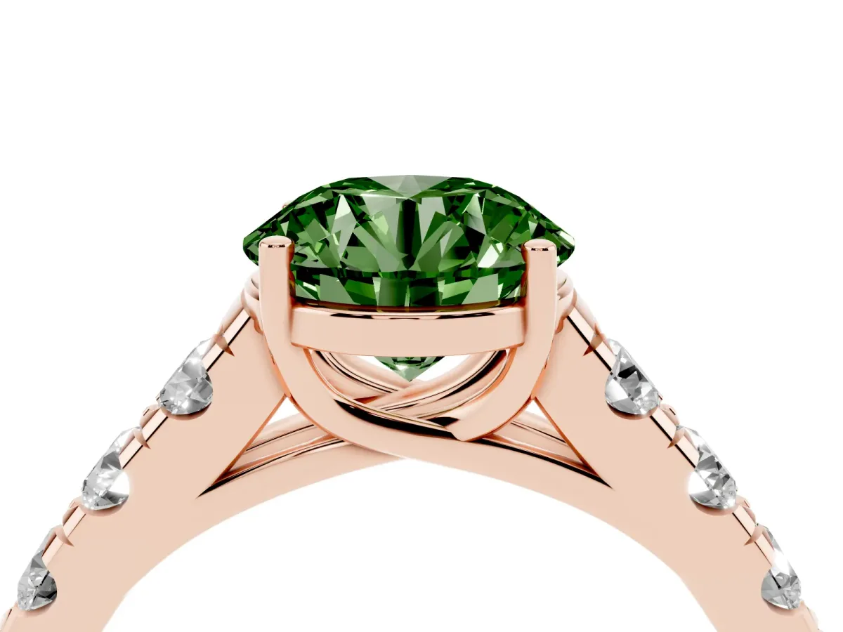 Fancy Green Round Cut Cut Diamond Solitaire Ring with Micro Pave Band and Prong Setting Rose gold