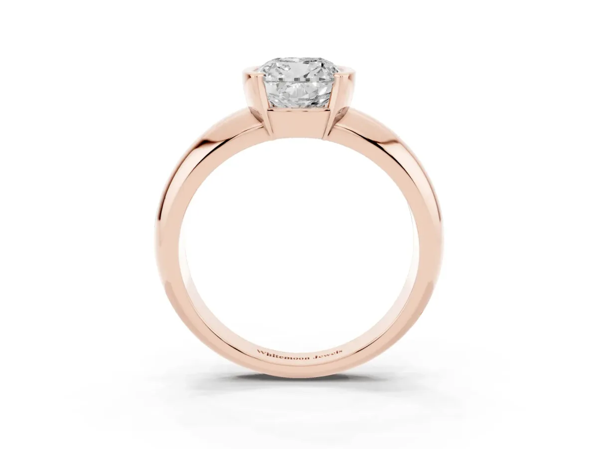 Cushion Cut Solitaire Tension Set Diamond Ring with Wide Band Rose gold