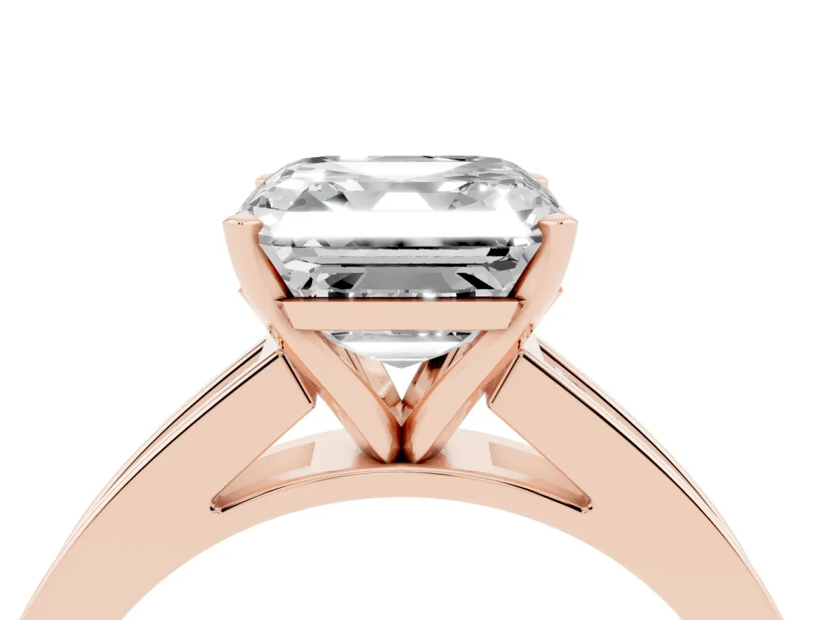 Asscher Cut Solitaire Diamond Ring with Channel-Set Band and Four-Prong Setting Rose gold