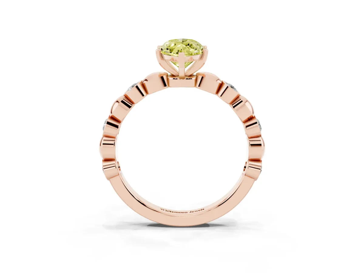Fancy Yellow Marquise Cut Solitaire Bezel-Set Diamond Ring with Beaded Band and Four-Prong Setting Rose gold