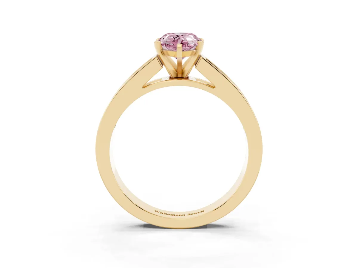 Fancy Pink Pear Cut Solitaire Diamond Ring with Channel-Set Band and Four-Prong Setting Yellow gold