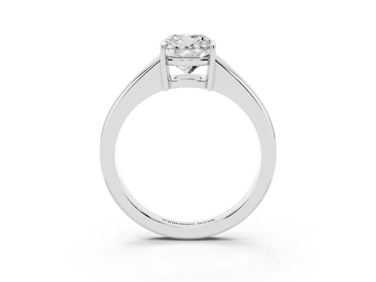 Cushion Cut Solitaire Diamond Ring with Tapered Band and Four-Prong Setting Silver