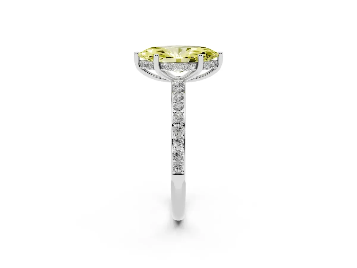Fancy Yellow Marquise Cut Cut Diamond Pavé Band Ring with Four-Prong Setting Platinum