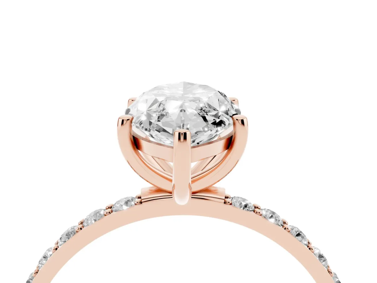 Marquise Cut Diamond Solitaire Ring with Round Pavé Shoulders and Prong Setting Rose gold