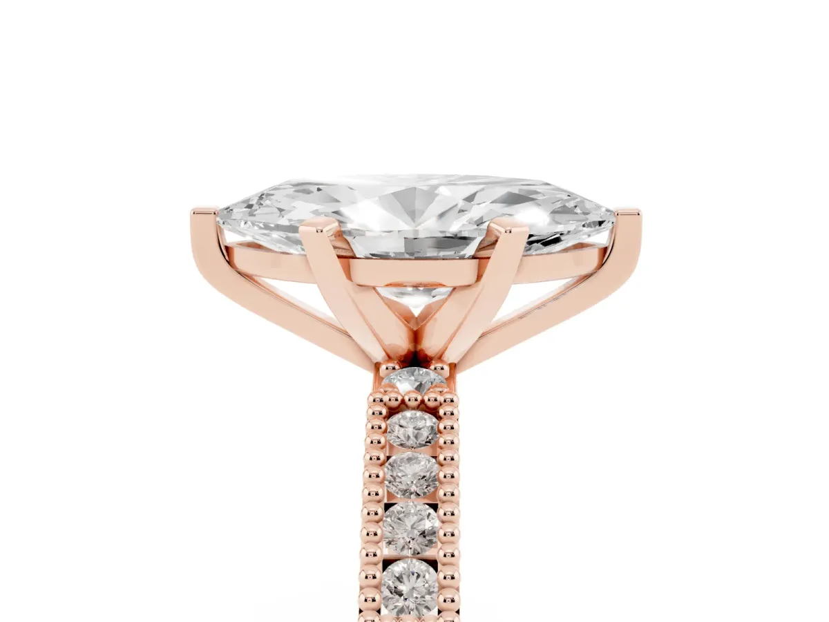Marquise Cut Solitaire with Pavé Band and Four-Prong Setting Rose gold