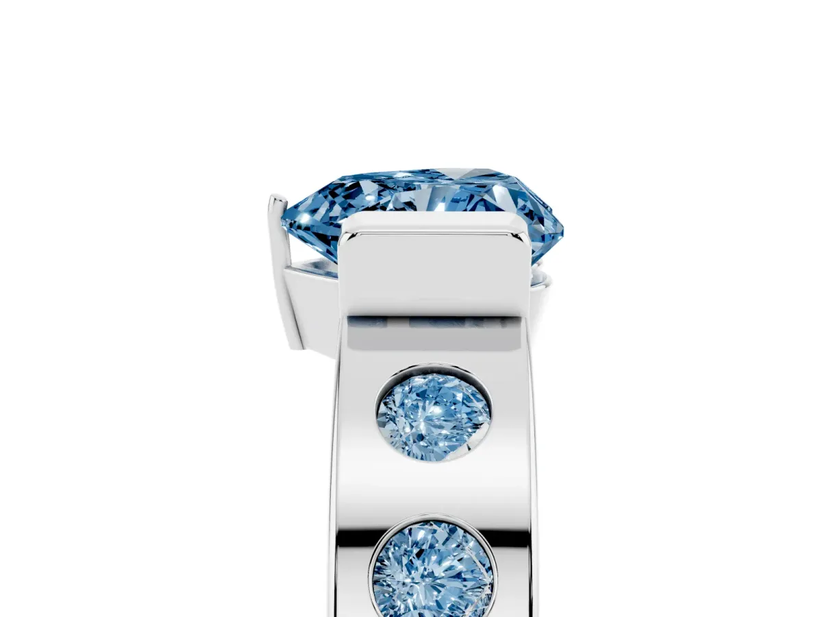 Fancy Blue Heart Cut Brilliant Channel-Set Diamond Ring with Bezel Prong Setting Silver