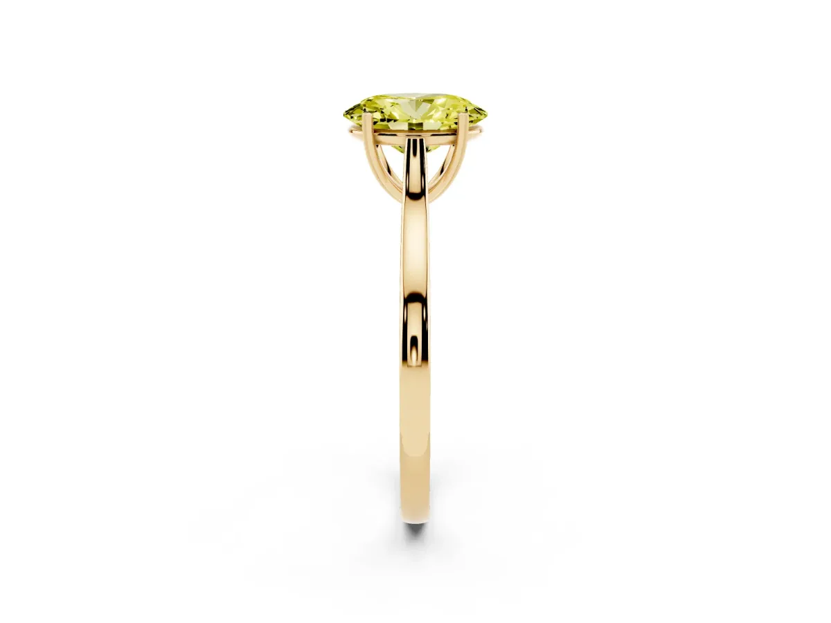 Fancy Yellow Oval Cut Solitaire Heart Prong Engagement Ring with Tapered Band Yellow gold