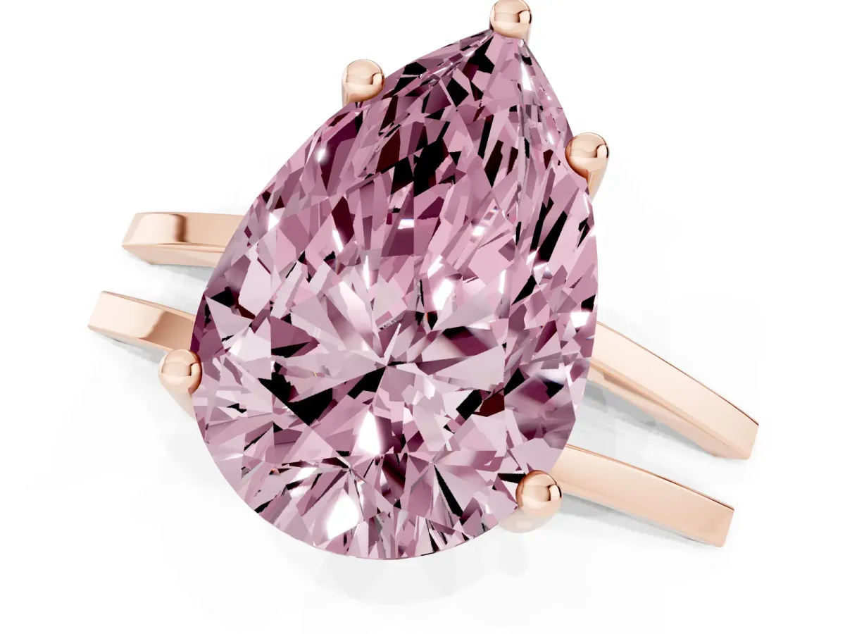 Fancy Pink Pear Cut Cut Diamond Solitaire Engagement Ring with Tapered Plain Band and Four-Prong Setting Rose gold
