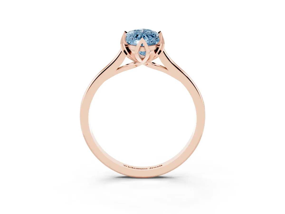 Fancy Blue Marquise Cut Diamond Solitaire Ring with Flower Prong Setting and Classic Band Rose gold