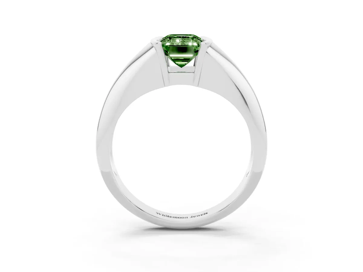 Fancy Green Emerald Cut Solitaire Tension Set Diamond Ring White gold
