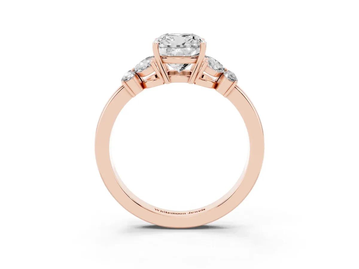 Cushion Cut Cut Solitaire Floral Diamond Ring with Four-Prong Setting Rose gold