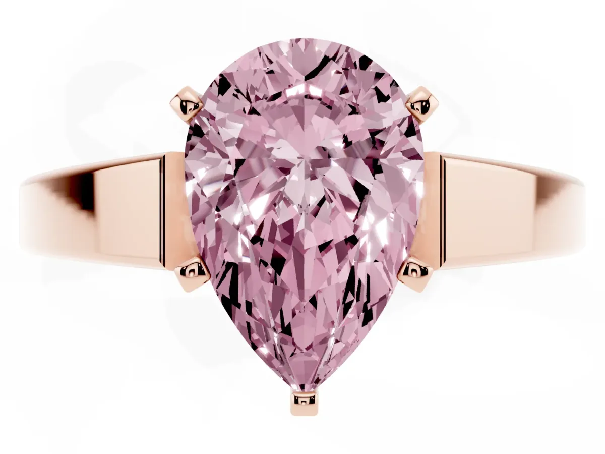 Fancy Pink Pear Cut Solitaire Engagement Ring with Four-Prong Setting and Tapered Band Rose gold