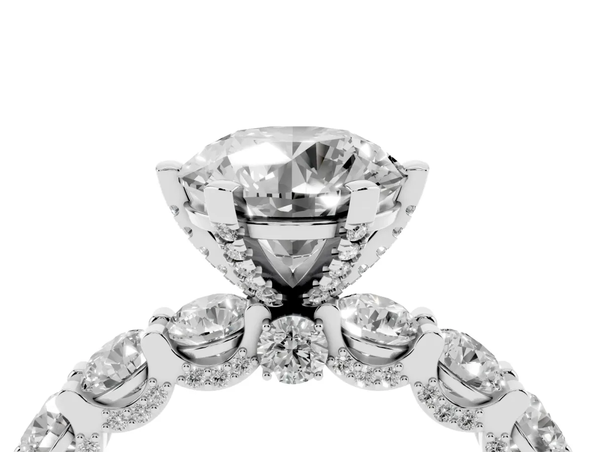 Round Diamond Mens Ring with Graduated Side Stones White gold