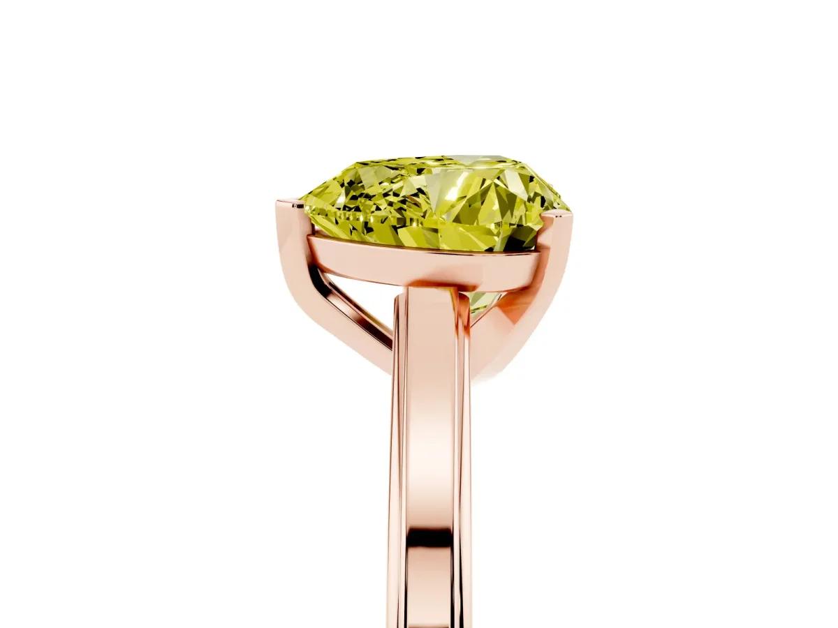 Fancy Yellow Heart Cut Solitaire Diamond Ring with Four-Prong Setting and Classic Band Rose gold