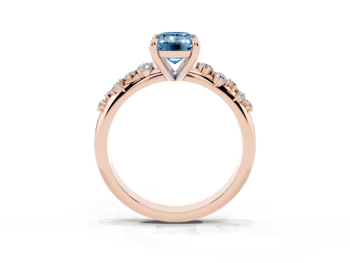 Fancy Blue Emerald Cut Cut Diamond Vine Band with Four-Prong Setting Rose gold