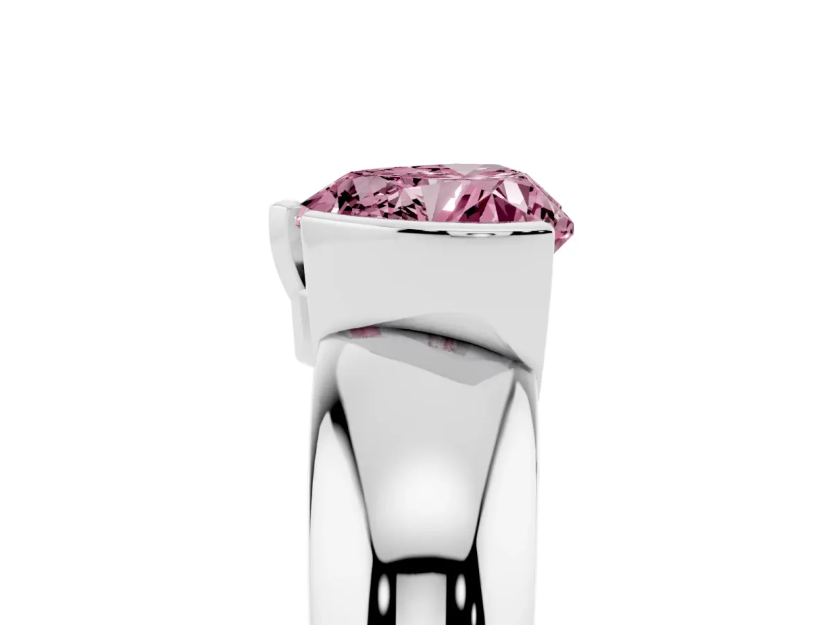 Fancy Pink Heart Cut Solitaire Tension Set Diamond Ring with Wide Band White gold
