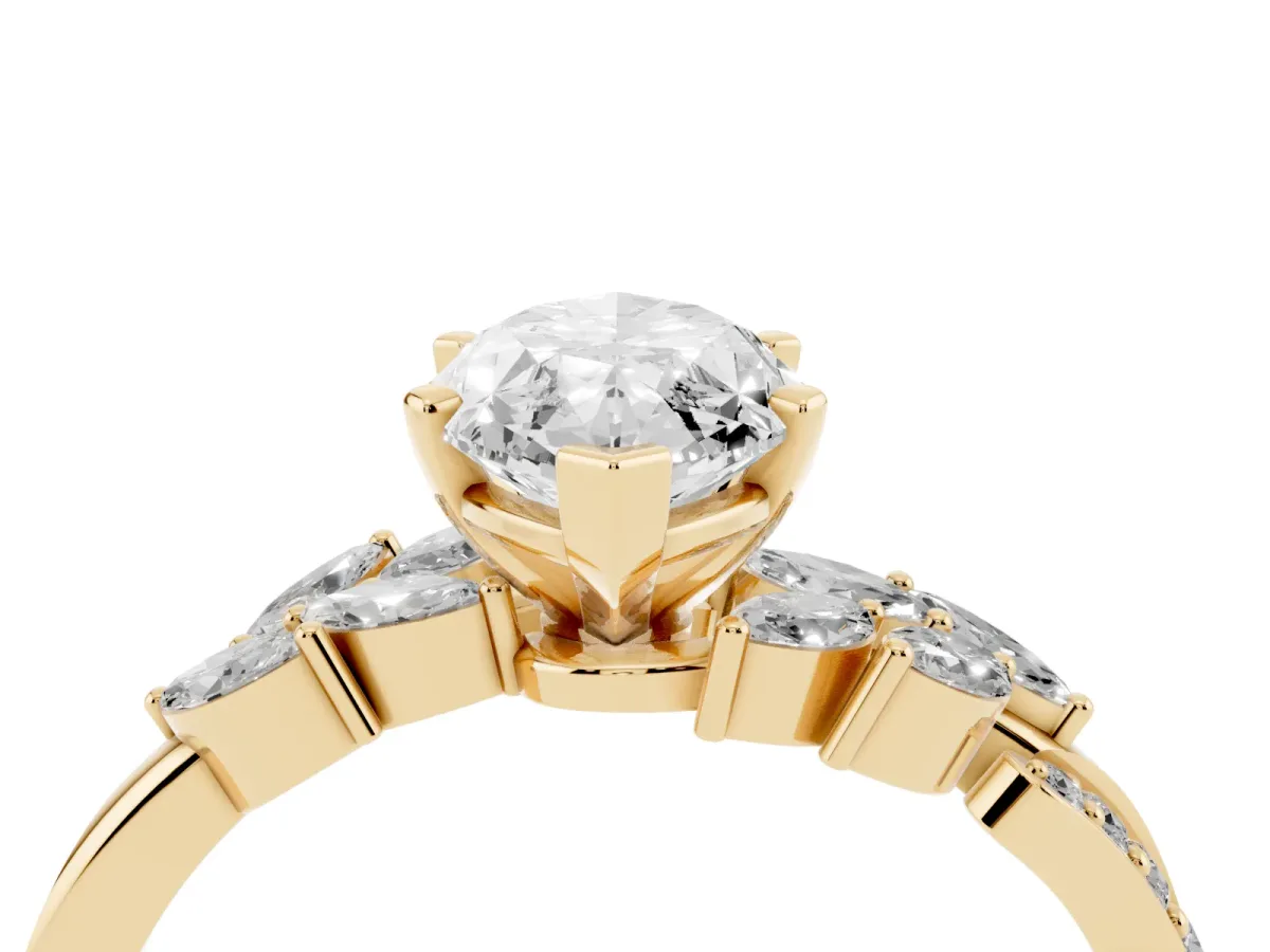 Marquise Cut Solitaire Marquise Twist Band with Six-Prong Setting Yellow gold