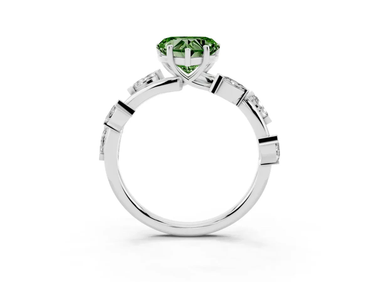 Fancy Green Heart Cut Solitaire Twisted Band Marquise Accent Prong Setting Ring Silver