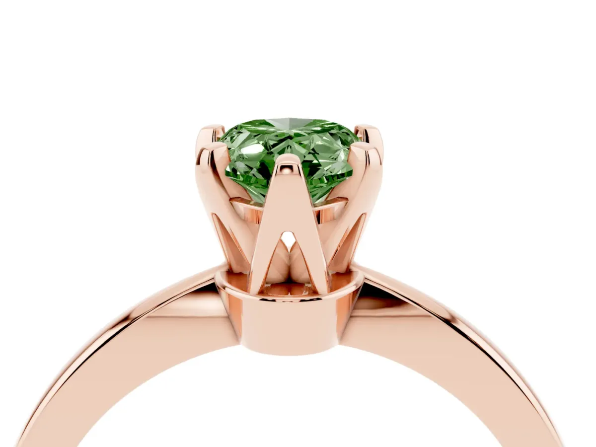 Fancy Green Pear Cut Solitaire Engagement Ring with Six-Prong Setting and Tapered Band Rose gold