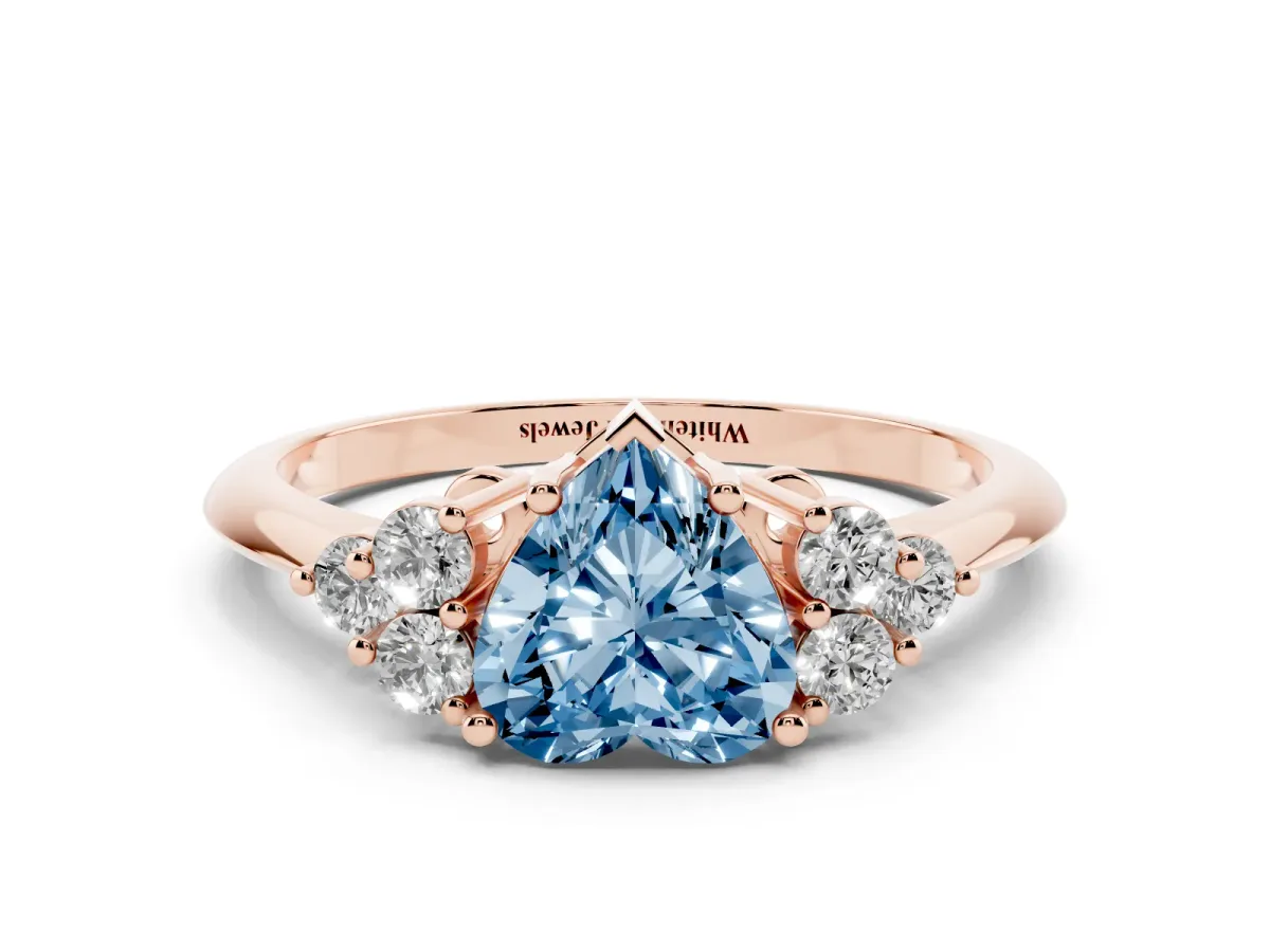 Fancy Blue Heart Cut Cut Diamond Cluster Ring with Solitaire Band and Four-Prong Setting Rose gold