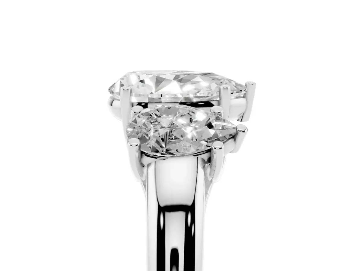 Three-Stone Pear Cut Diamond Engagement Ring with Prong Setting Silver