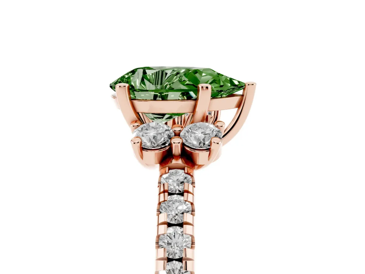 Fancy Green Pear Cut Diamond Three-Stone Pave Band with Four-Prong Setting Rose gold