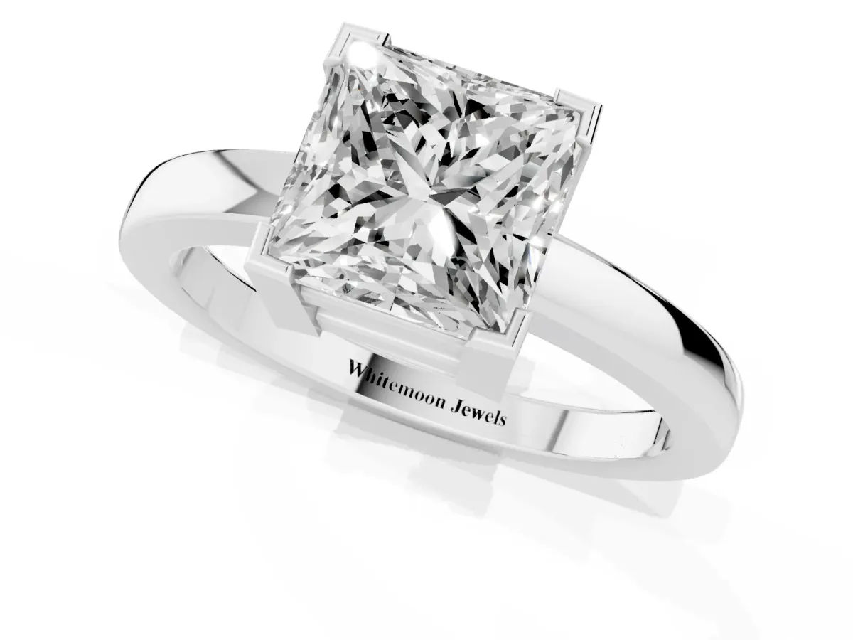 Princess Cut Cut Solitaire Ring with Four-Prong Setting and Classic Band Platinum