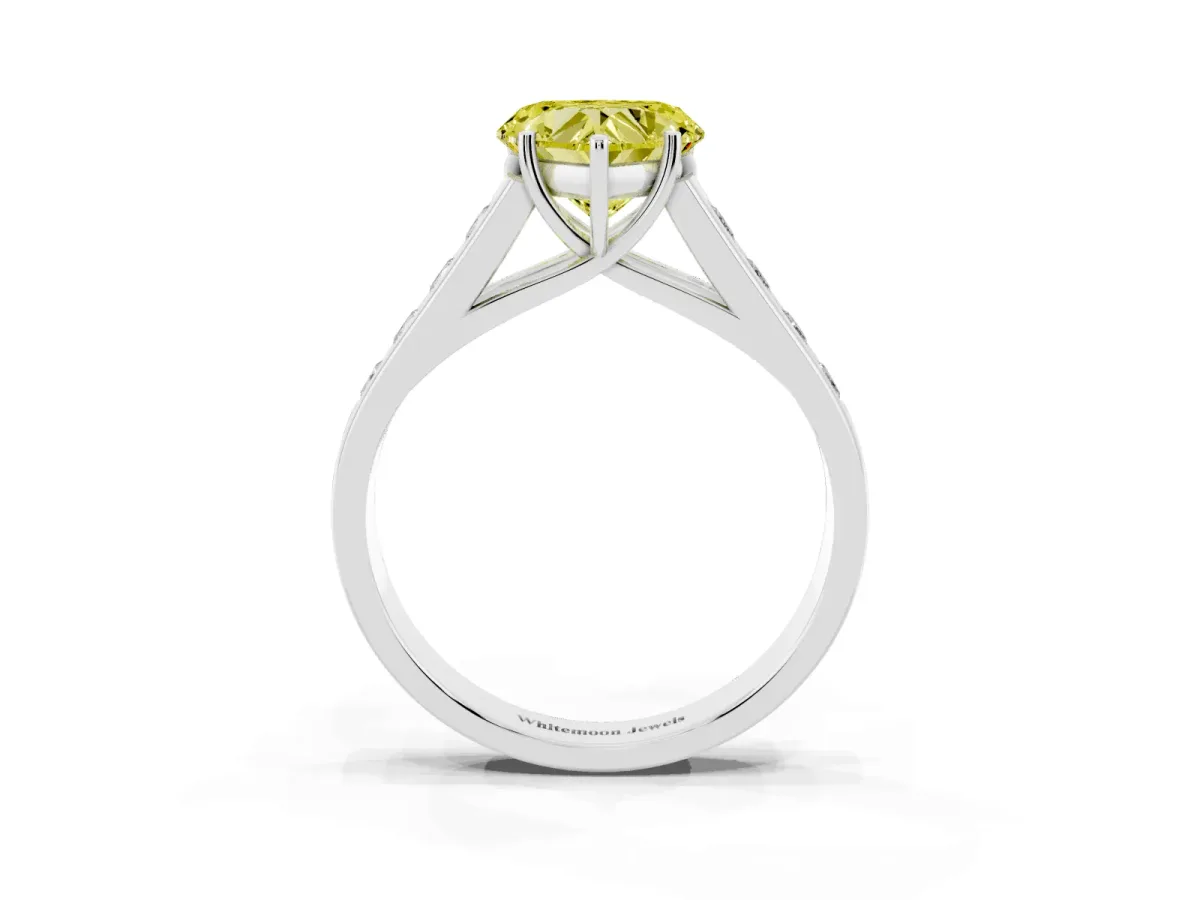 Fancy Yellow Heart Cut Brilliant Channel-Set Solitaire Ring with Four-Prong Setting Silver