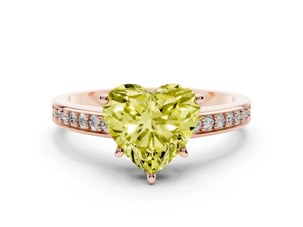 Fancy Yellow Heart Cut Solitaire Pavé Band Prong Setting Ring Rose gold
