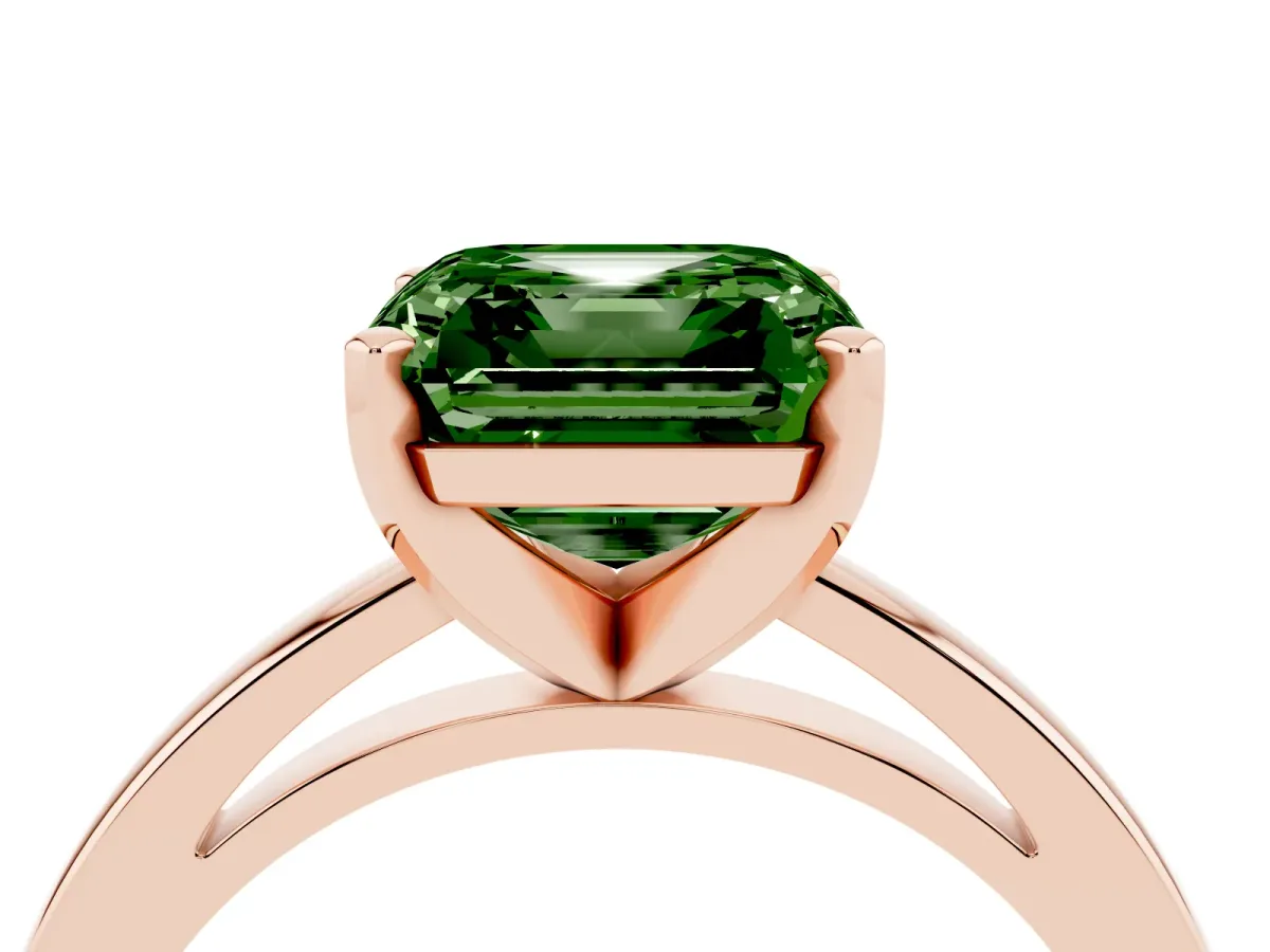 Fancy Green Asscher Cut Solitaire Diamond Engagement Ring with Four-Prong Setting on a Classic Band Rose gold