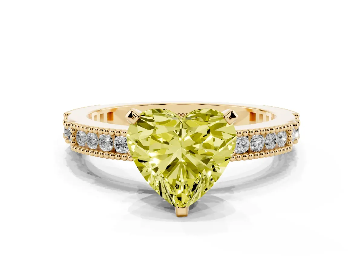 Fancy Yellow Heart Cut Solitaire with Pavé Band and Four-Prong Setting Yellow gold