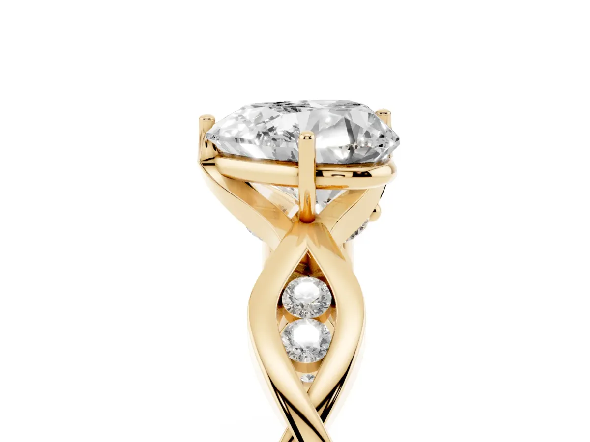 Heart Cut Solitaire Twist Band with Leaf Prong Setting Yellow gold
