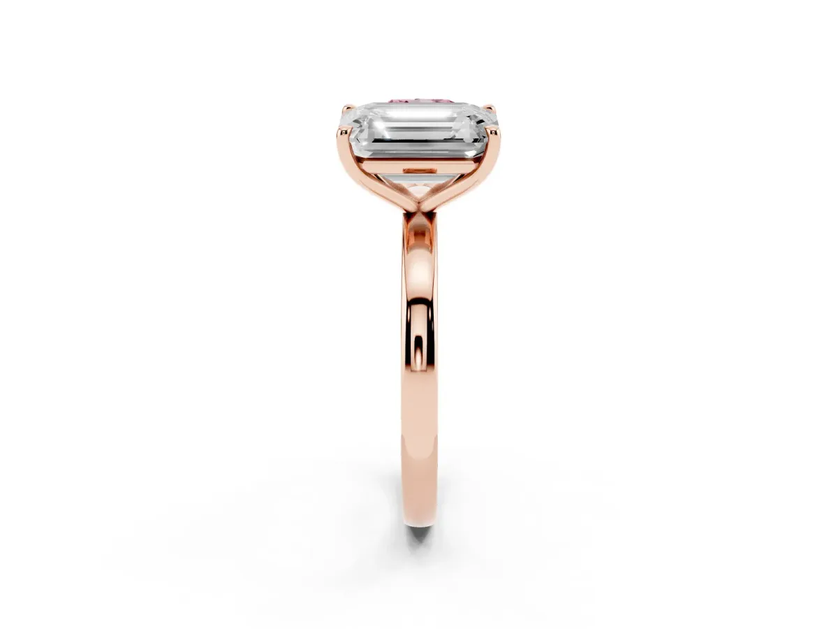 Fancy Pink Cushion Cut and Emerald Cut Toi Moi Ring with Prong Setting Rose gold
