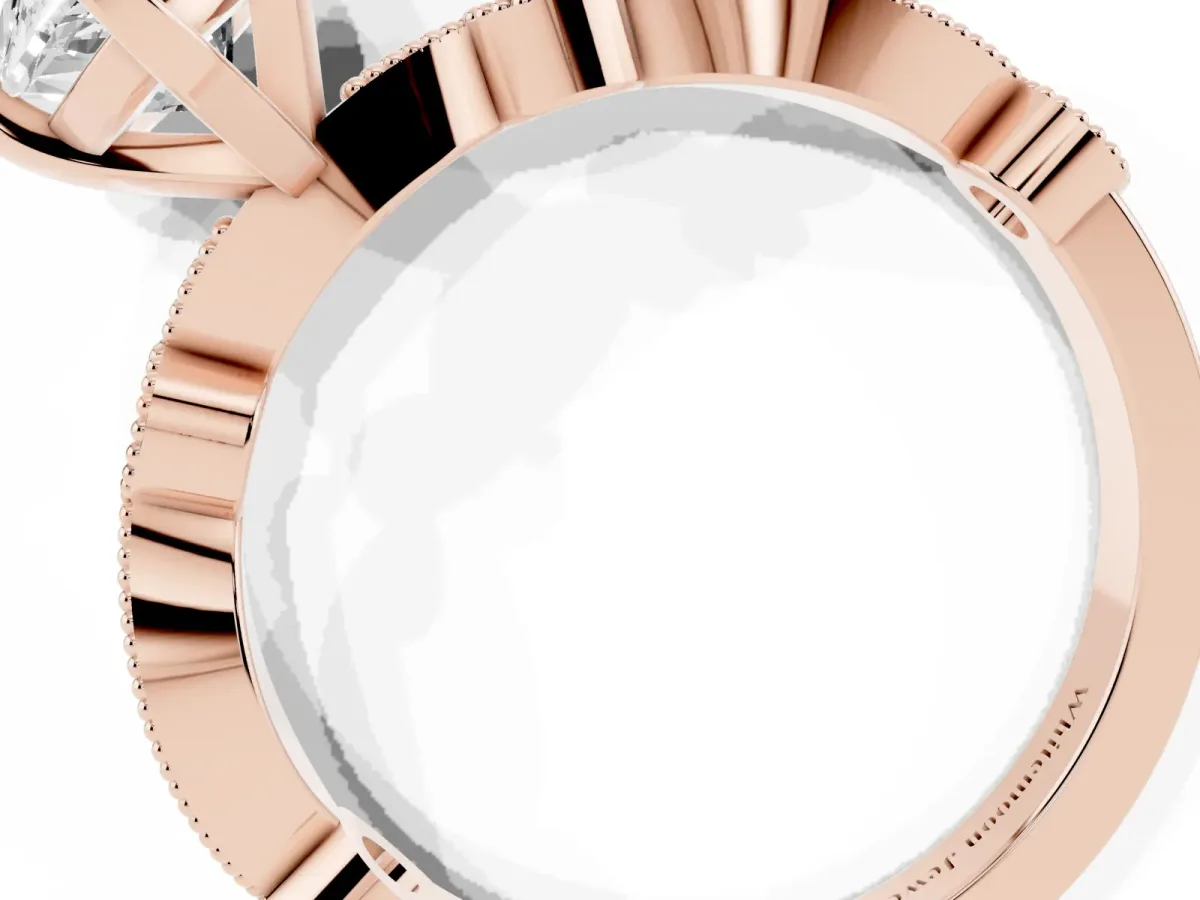 Marquise Cut Milgrain Bezel Diamond Engagement Ring with Solitaire Prong Setting Rose gold
